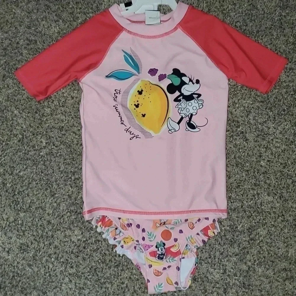 Disney Minnie Mouse 2 Piece Swimsuit/Swim Top These Summer Day Girls Size 4 NWT